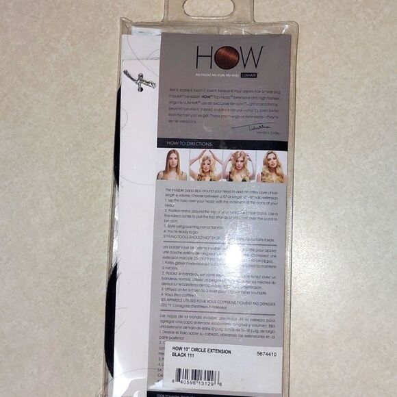 HOW Circle Hair Extension Black 10" NWT - Picture 3 of 9